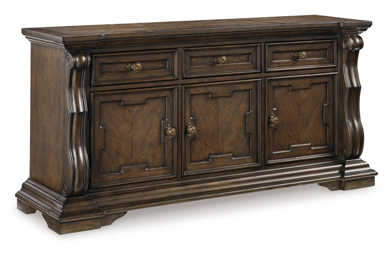 Maylee Dining Buffet and Hutch In Dark Brown D947D1