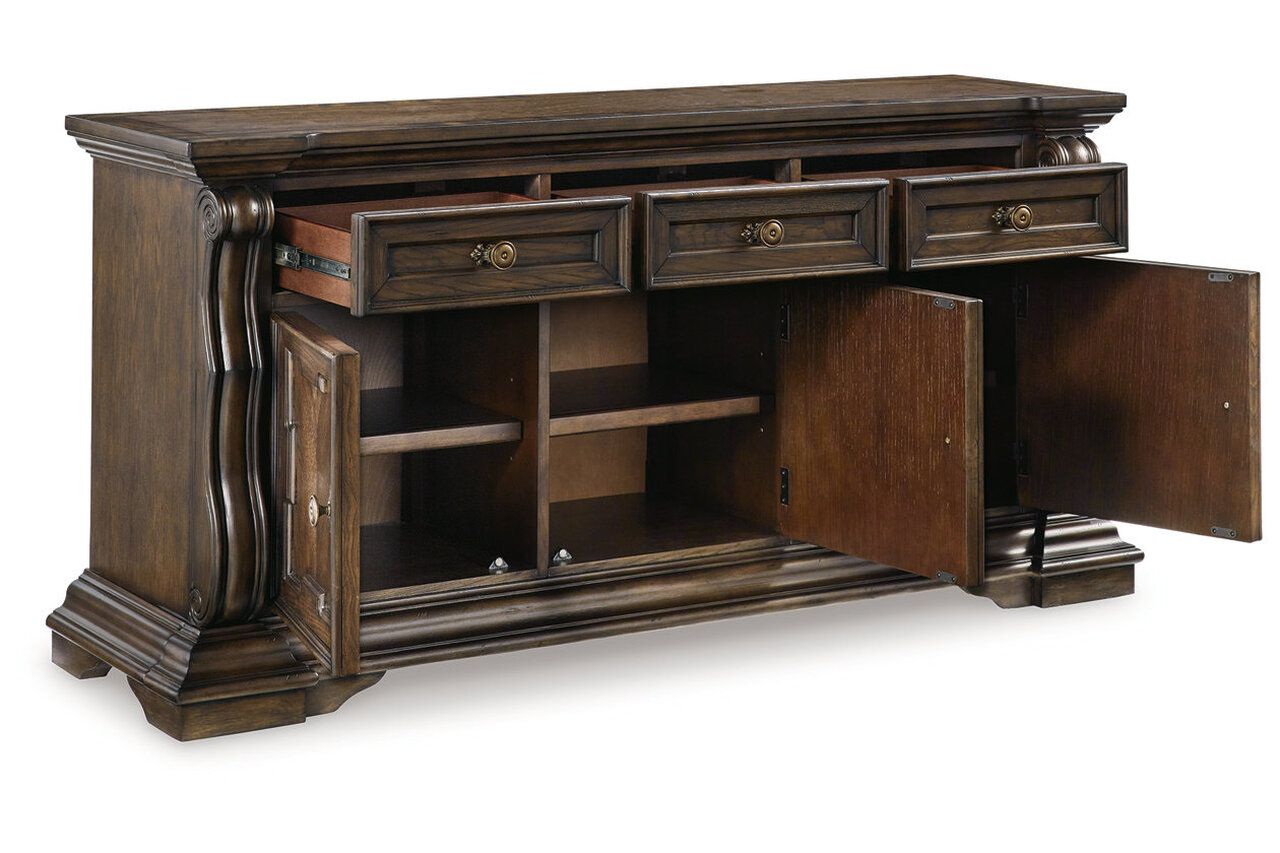 Maylee Dining Buffet and Hutch In Dark Brown D947D1