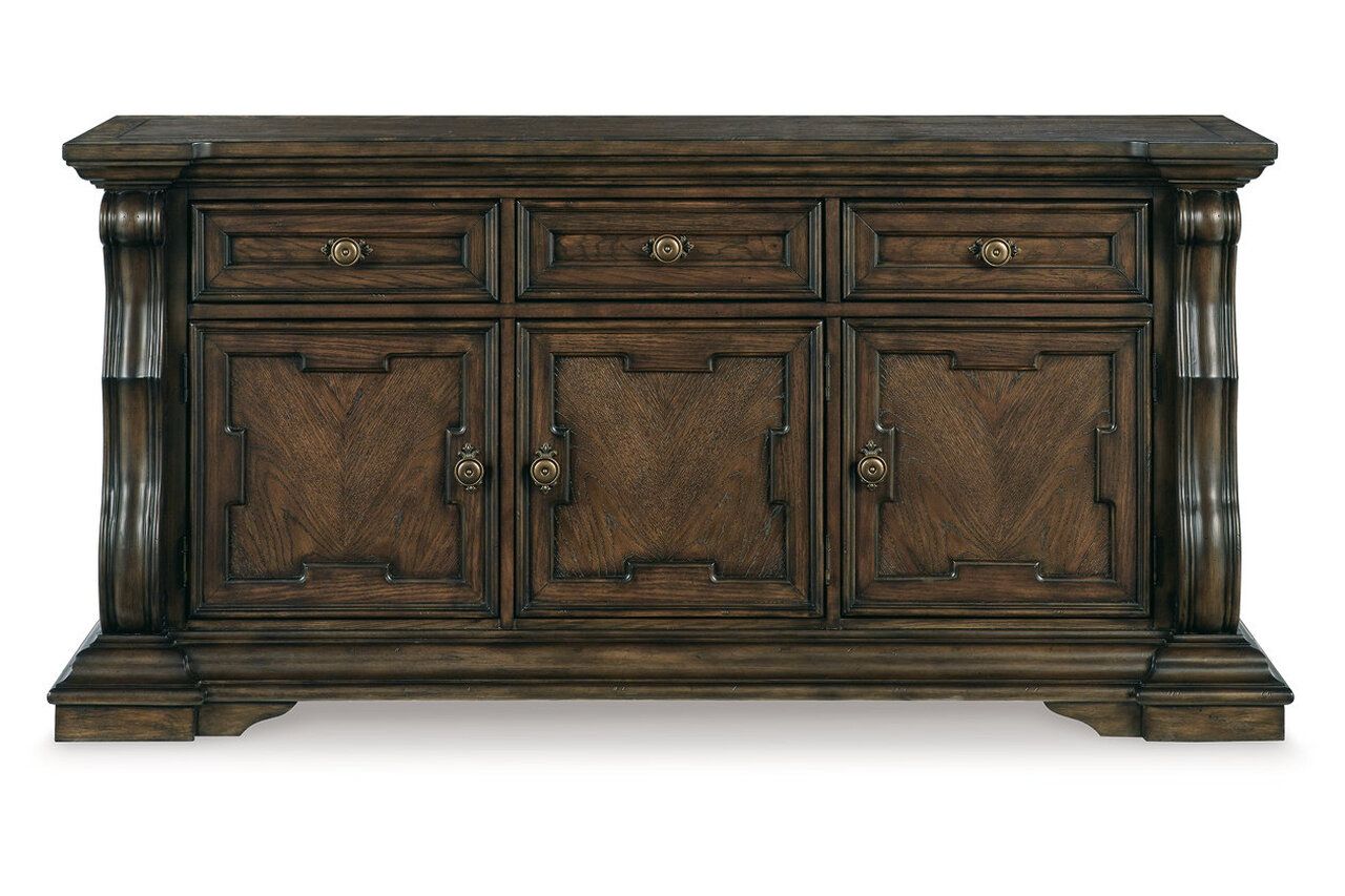 Maylee Dining Buffet and Hutch In Dark Brown D947D1