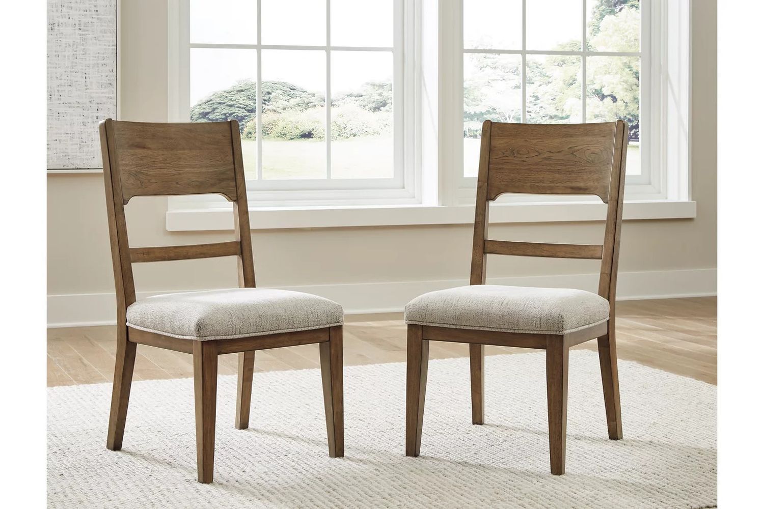 Cabalynn Oatmeal And Light Brown Dining Upholstered Side Chair Set of 2 D97401