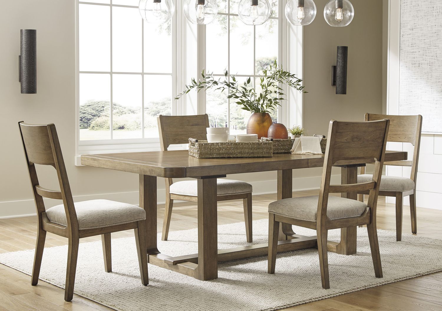 Cabalynn Oatmeal And Light Brown Dining Upholstered Side Chair Set of 2 D97401