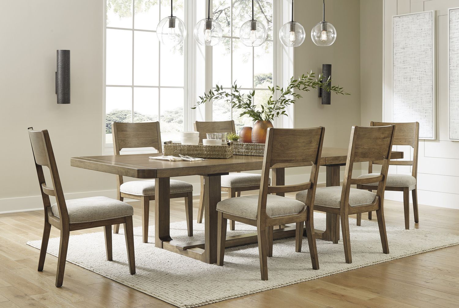 Cabalynn Oatmeal And Light Brown Dining Upholstered Side Chair Set of 2 D97401