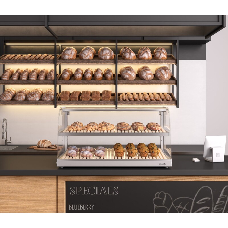 40 in. Glass Countertop Dry Bakery Display Case with Two Shelves and Bamboo Trays DC53CB, product image 5 of 12