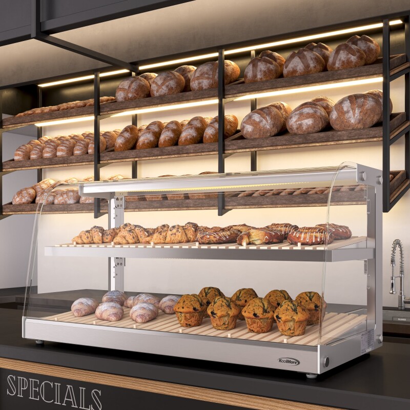 40 in. Glass Countertop Dry Bakery Display Case with Two Shelves and Bamboo Trays DC53CB, product image 6 of 12
