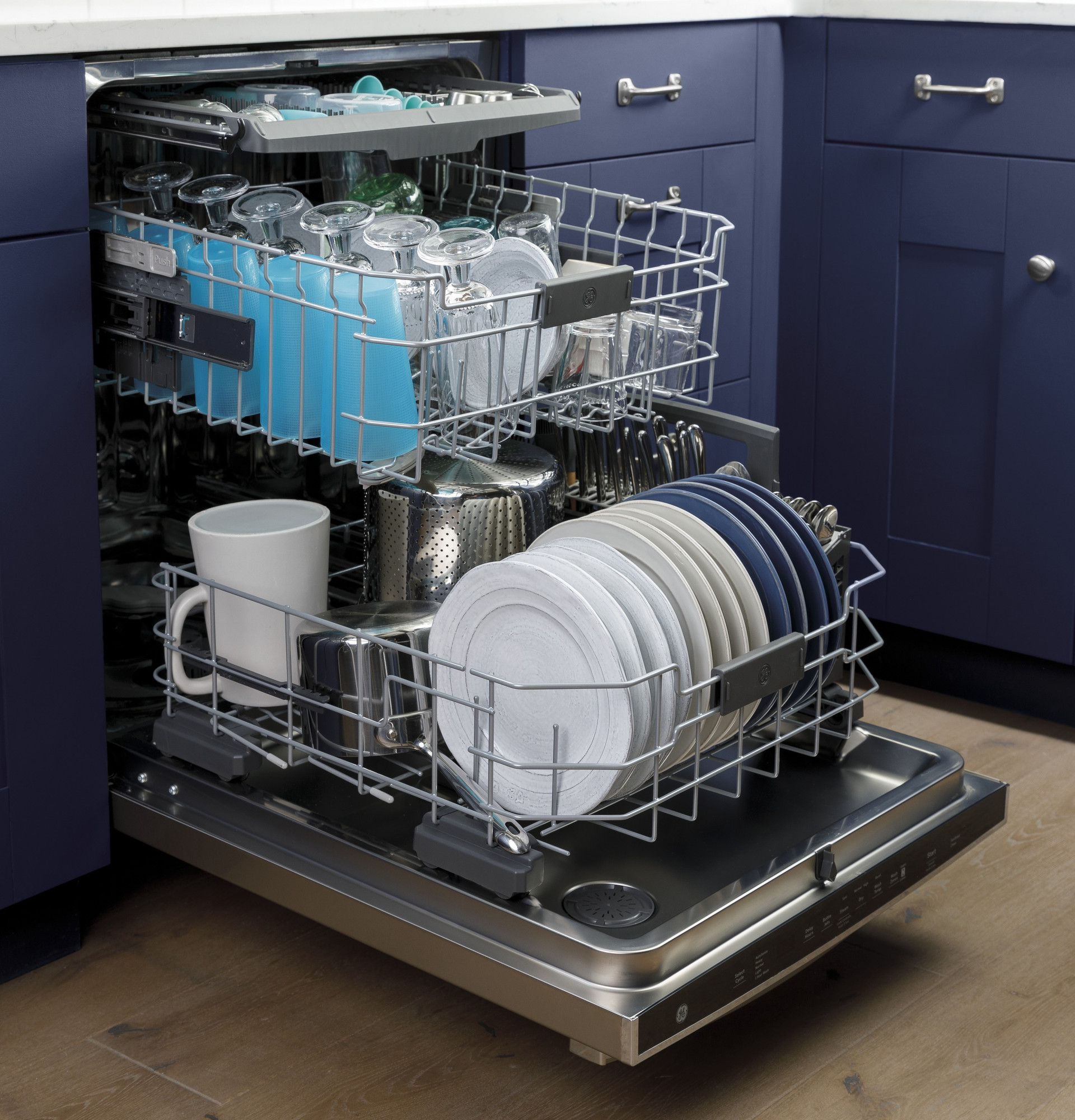 series by GE Stainless Steel Interior Dishwasher with Hidden Controls DDT700SGNWW