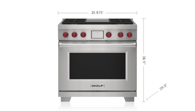 36" DUAL FUEL RANGE - 4 BURNERS AND INFRARED GRIDDLE - LP DF36450GBKPLP