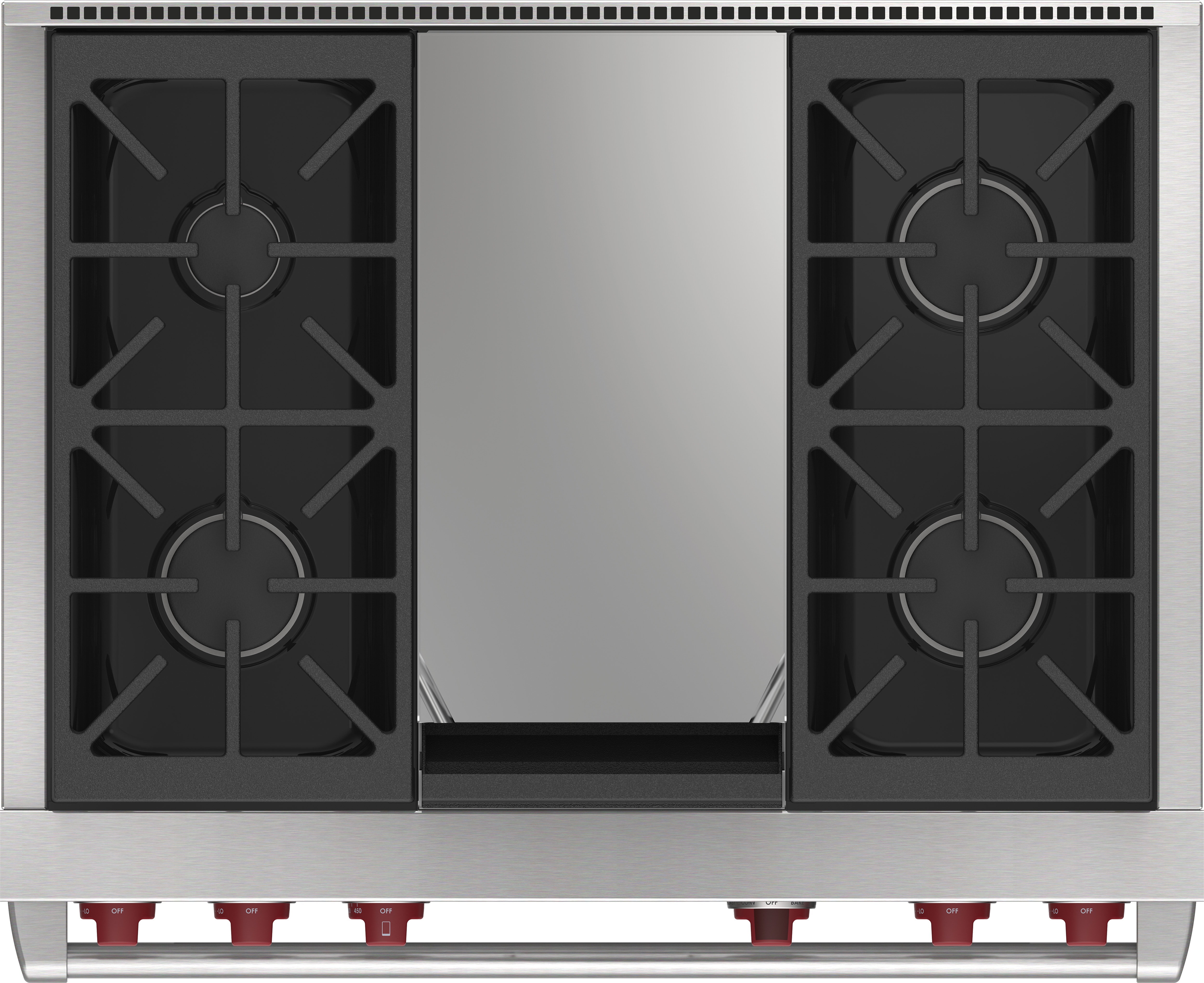 36" Dual Fuel Range - 4 Burners and Infrared Griddle DF36450GBKPLP