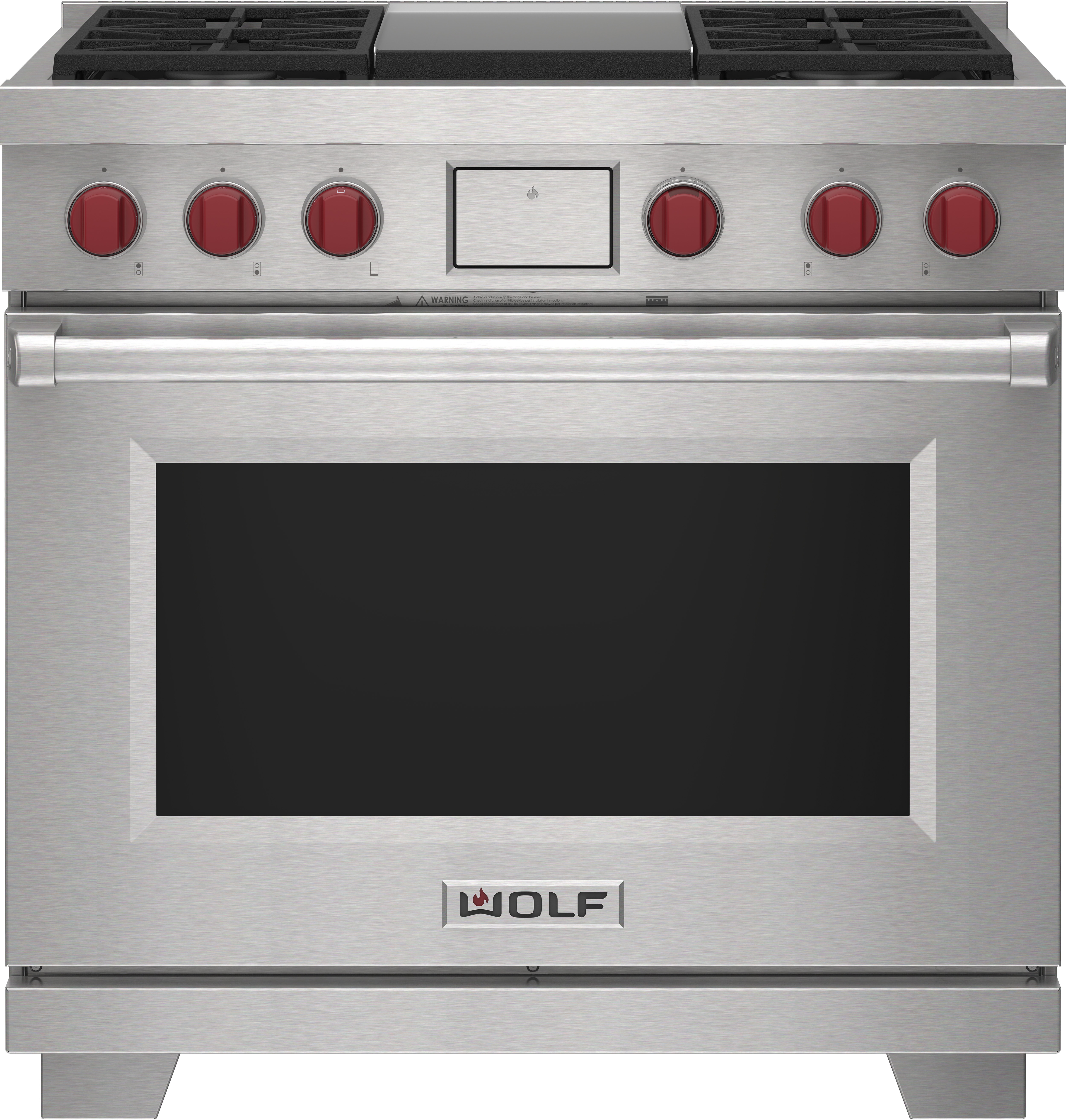 36" Dual Fuel Range - 4 Burners and Infrared Griddle DF36450GBKPLP