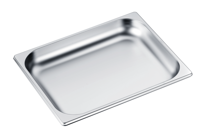Unperforated steam oven pan for cooking food in gravy, stock, water (e.g. rice, pasta). DGG15