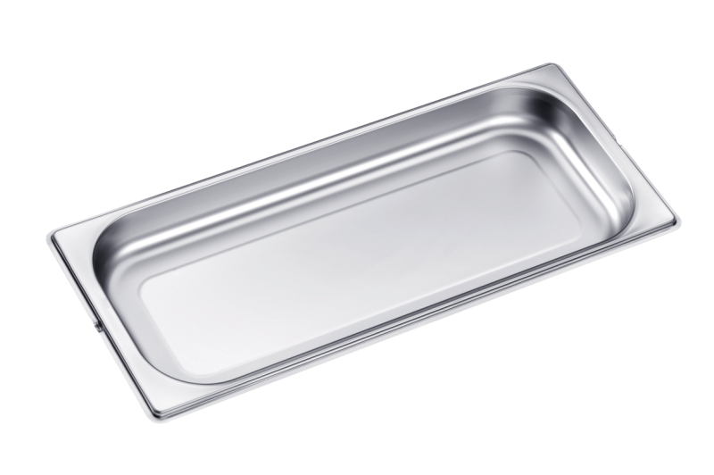 Unperforated steam oven pan for cooking food in gravy, stock, water (e.g. rice, pasta). DGG20