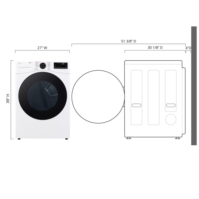 7.4 Cu. Ft. Ultra Large Capacity Smart Front Load Energy Star Electric Dryer With Sensor Dry & Steam Technology DLEX4080W