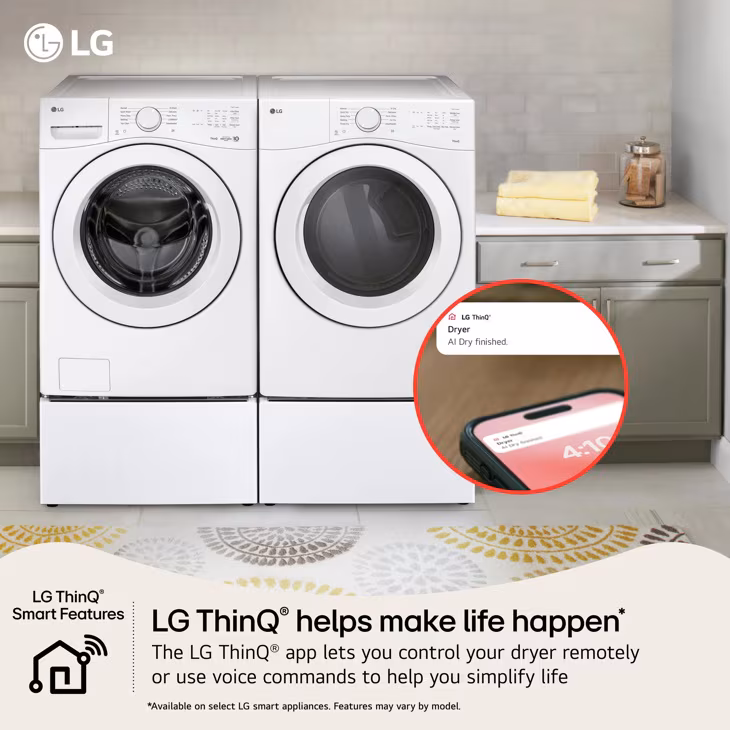 7.4 Cu. Ft. Ultra Large Capacity Smart Front Load Gas Dryer DLG3421W