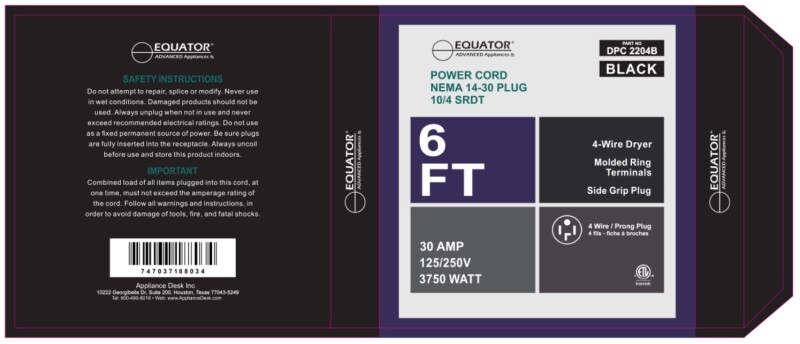30A 6 ft 4-Prong Dryer Power Cord DPC2204B