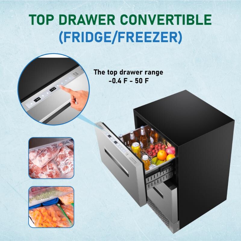 24" 2 Drawer 2 Zone CONVERTIBLE REFRIGERATOR-FREEZER 5cf Sabbath Mode DRFC5292, product image 9 of 31