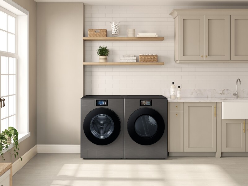 7.6 cu. ft. Bespoke AI Ultra Capacity Front Load Electric Dryer with AI Home and AI OptiDry+ in Dark Steel DV90F53AESA3