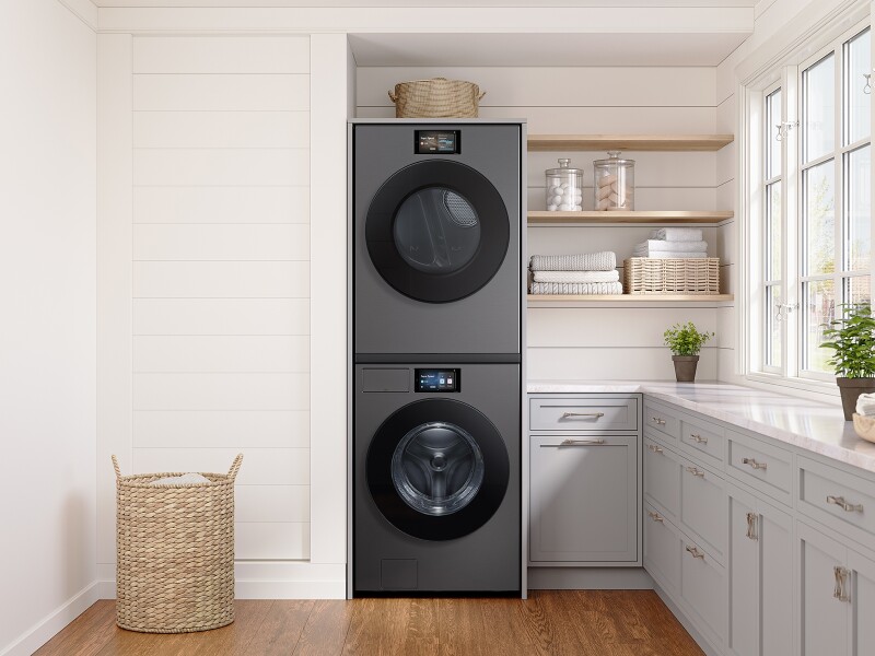 7.6 cu. ft. Bespoke AI Ultra Capacity Front Load Gas Dryer with AI Home and AI OptiDry+ in Dark Steel DV90F53AGSA3