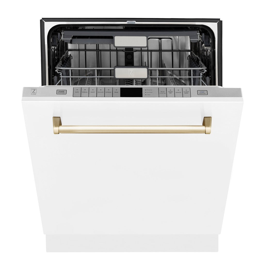 Autograph Edition 24 In. Monument Series 3rd Rack Top Touch Control Tall Tub Dishwasher In White Matte With Polished Gold Accent Handle, 45dba DWMTZWM24G