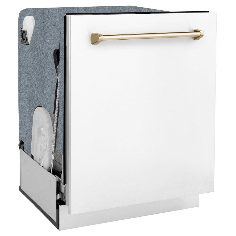Autograph Edition 24 In. Monument Series 3rd Rack Top Touch Control Tall Tub Dishwasher In White Matte With Polished Gold Accent Handle, 45dba DWMTZWM24G