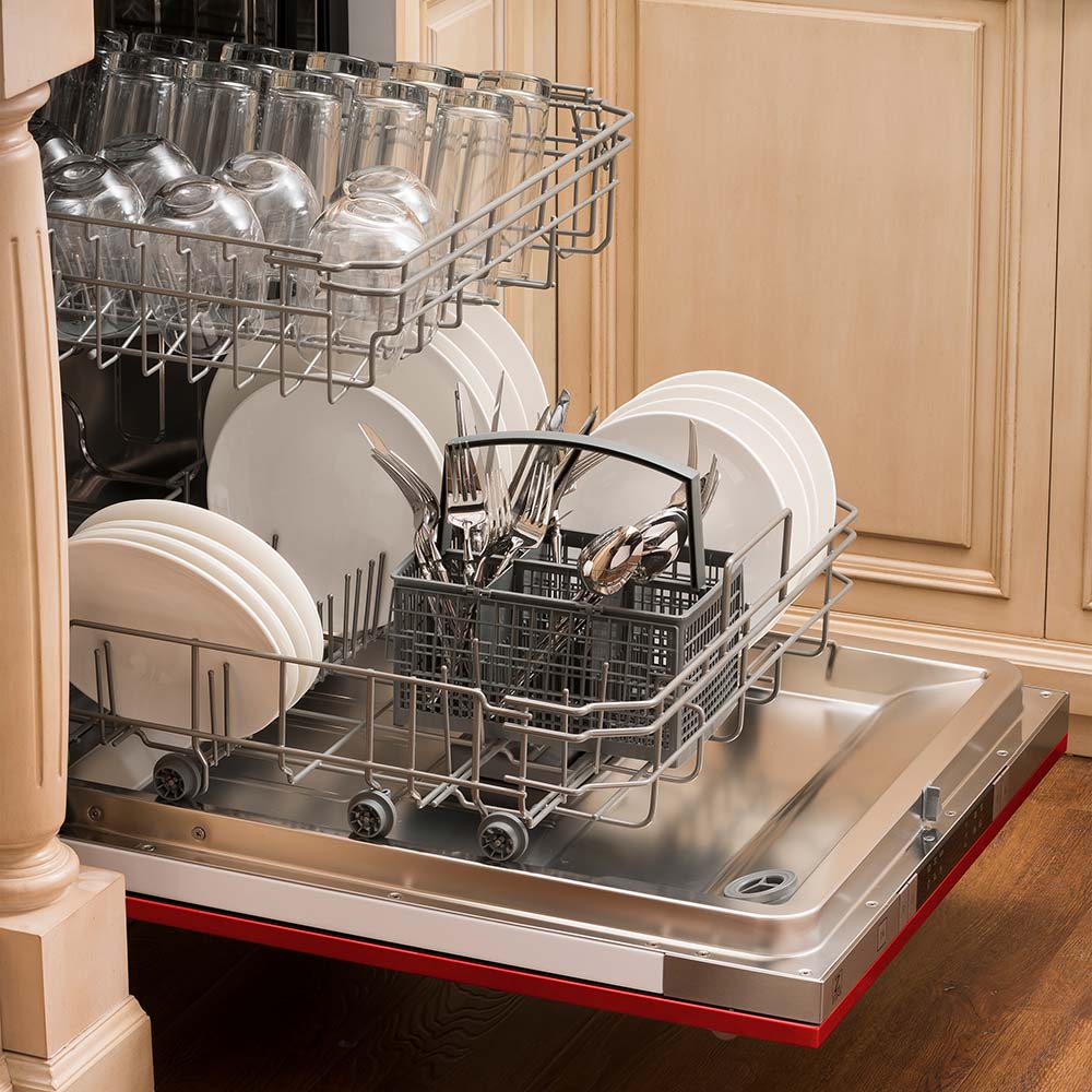 24 In. Top Control Dishwasher With Red Matte Panel And Traditional Style Handle, 52dba DWRM24