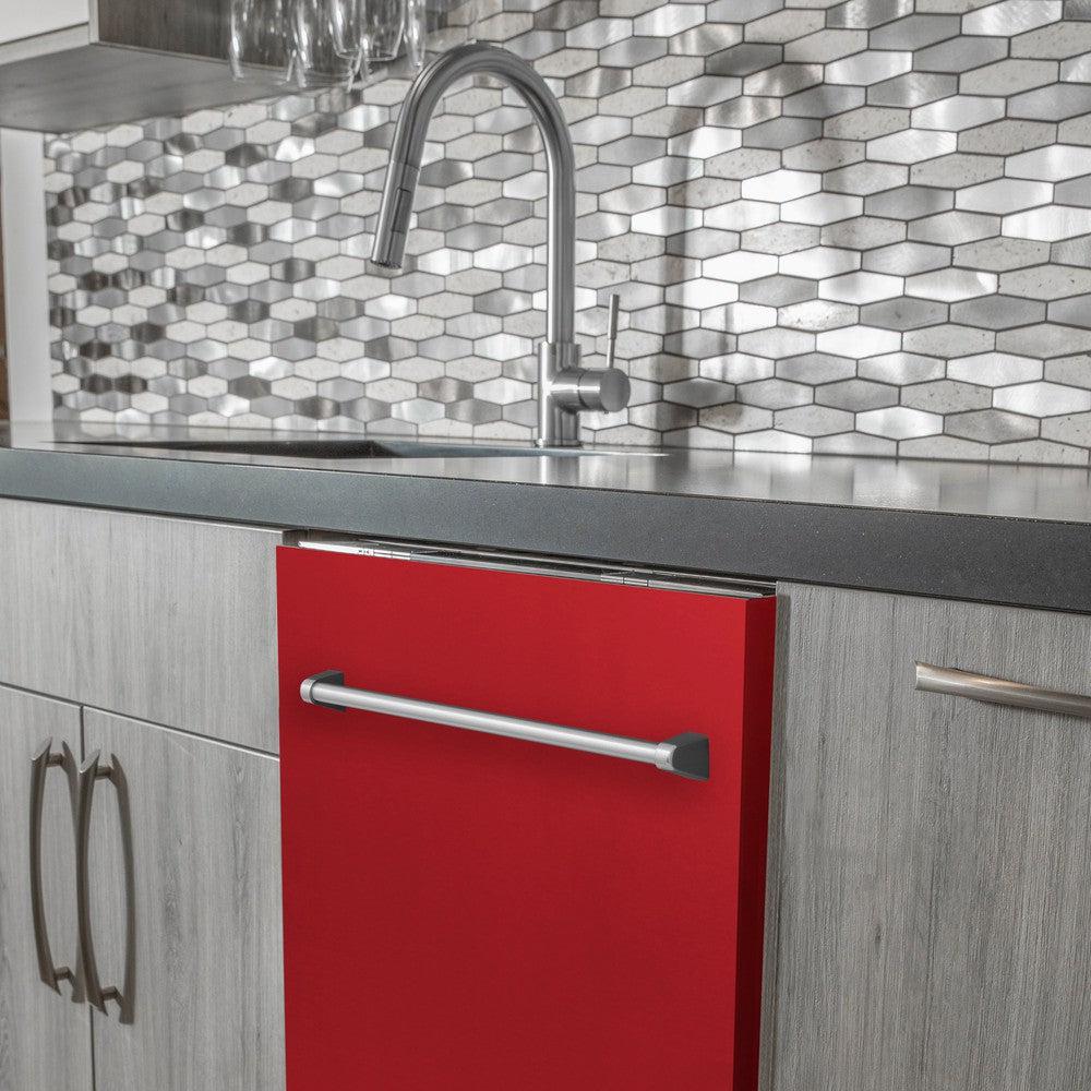 24 In. Top Control Dishwasher With Red Matte Panel And Traditional Style Handle, 52dba DWRM24