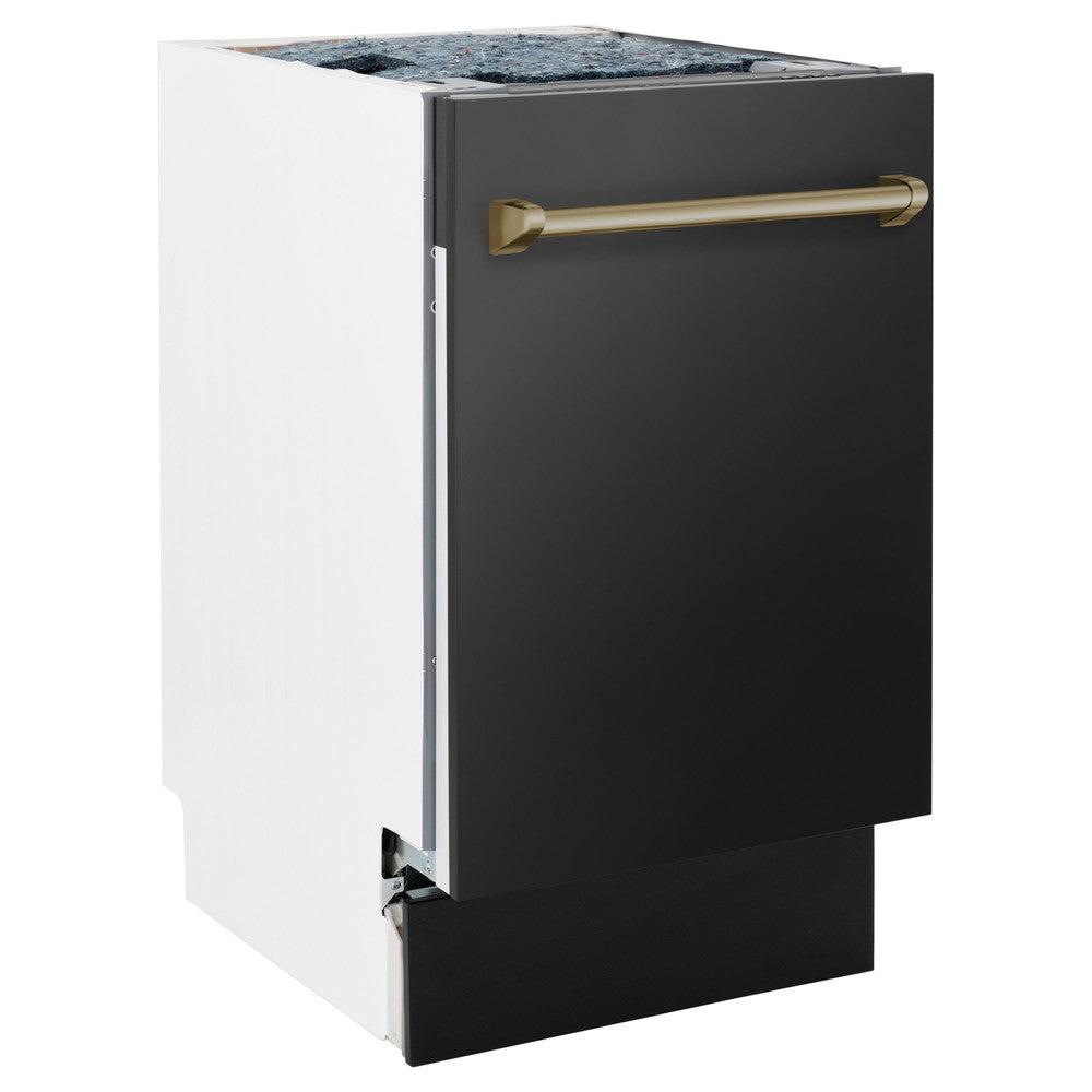 Autograph Edition 18 In. Compact 3rd Rack Top Control Dishwasher In Black Stainless Steel With Champagne Bronze Accent Handle, 51dba DWVZBS18CB