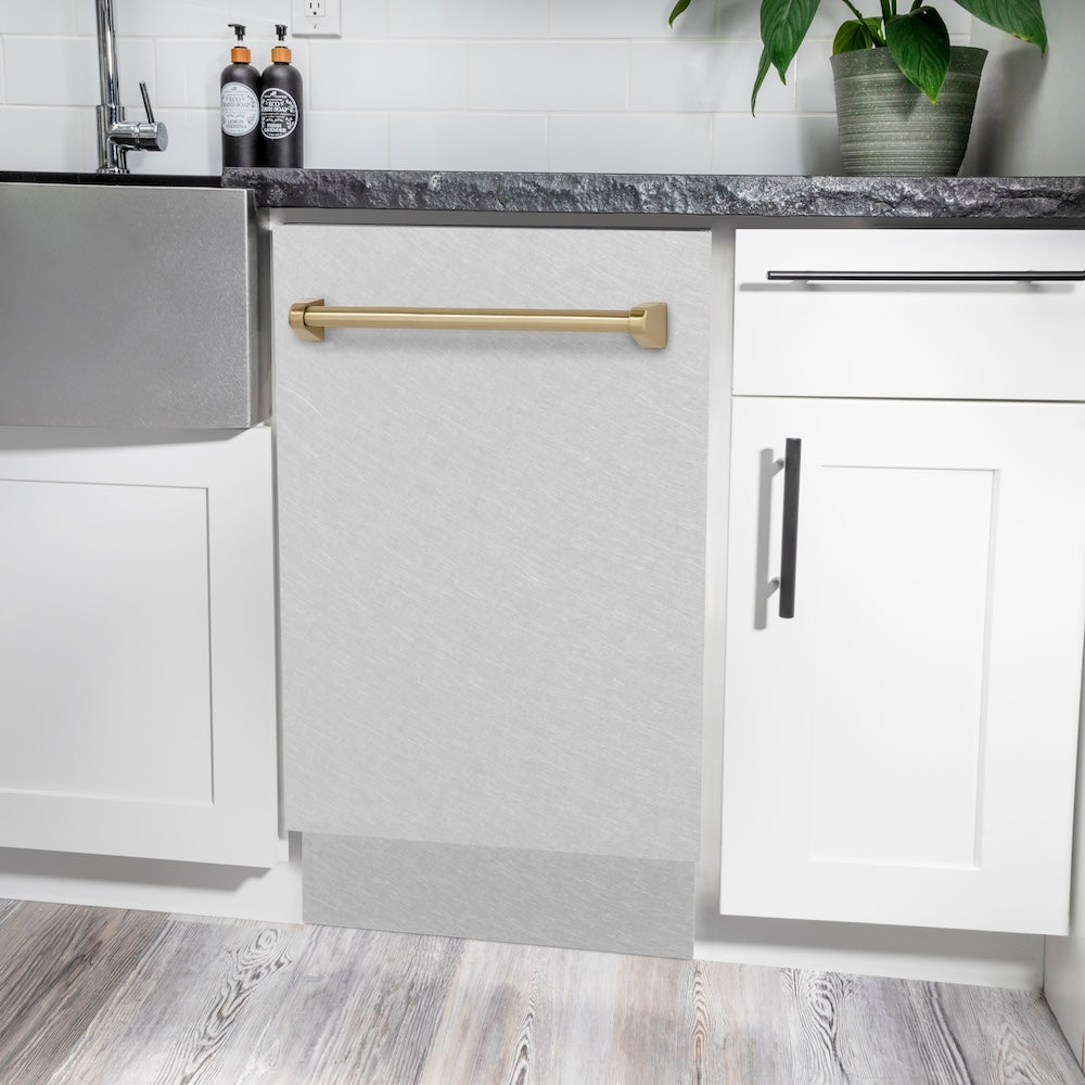 Autograph Edition 18 In. Tallac Series 3rd Rack Top Control Built-in Dishwasher With Satin Stainless Steel Panel And Champagne Bronze Handle, 51dba DWVZSN18CB