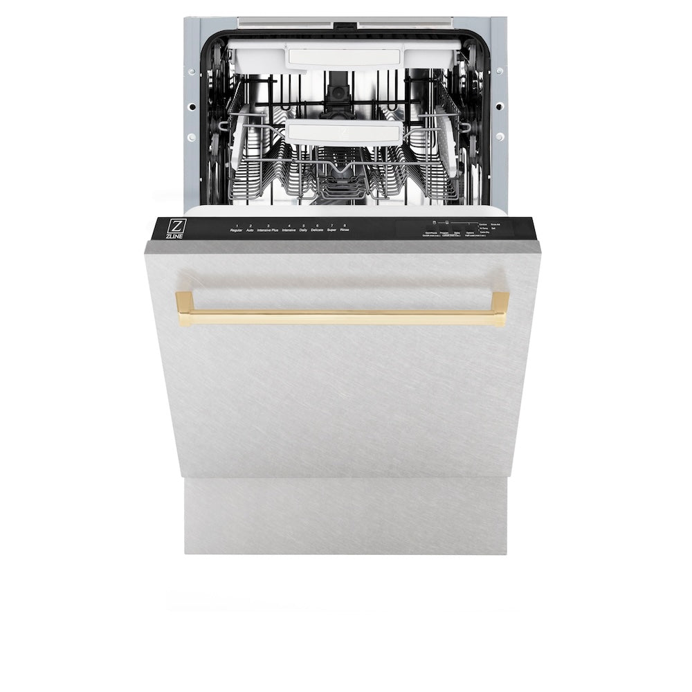 Autograph Edition 18 In. Tallac Series 3rd Rack Top Control Built-in Dishwasher With Satin Stainless Steel Panel And Polished Gold Handle, 51dba DWVZSN18G