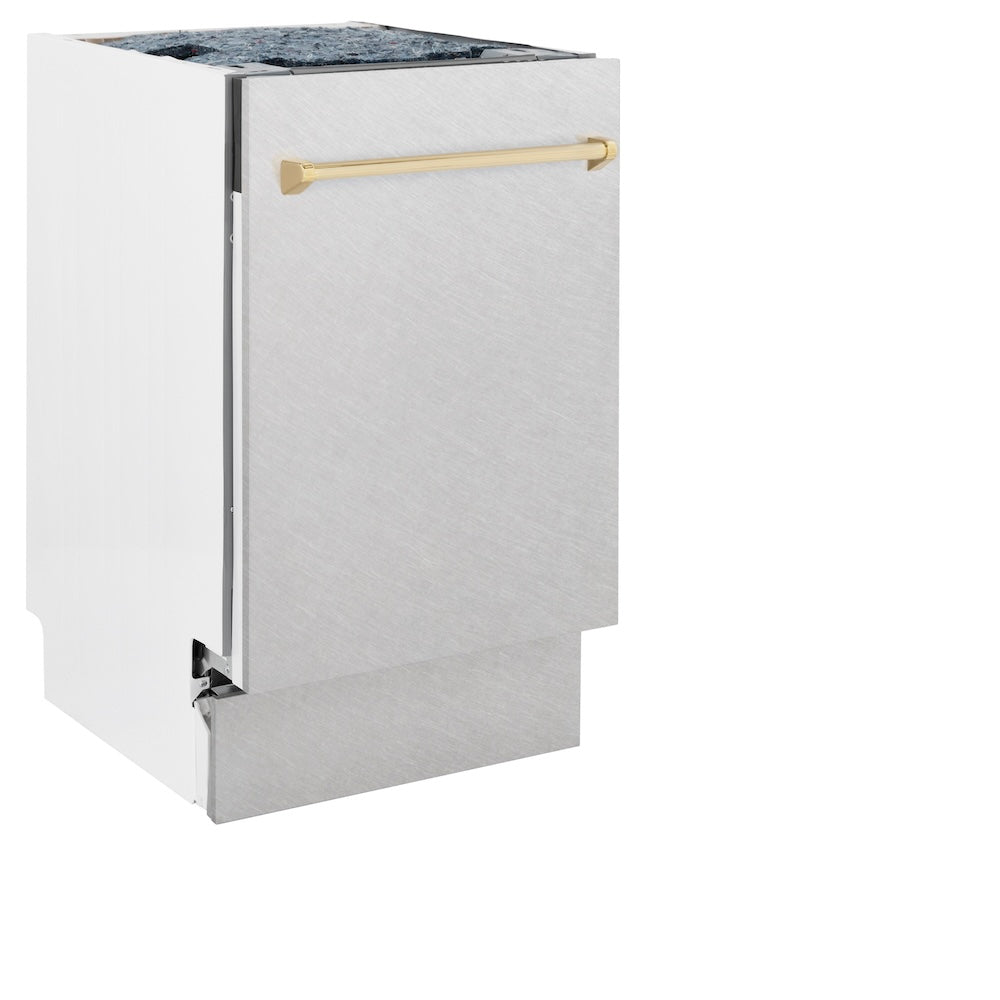 Autograph Edition 18 In. Tallac Series 3rd Rack Top Control Built-in Dishwasher With Satin Stainless Steel Panel And Polished Gold Handle, 51dba DWVZSN18G