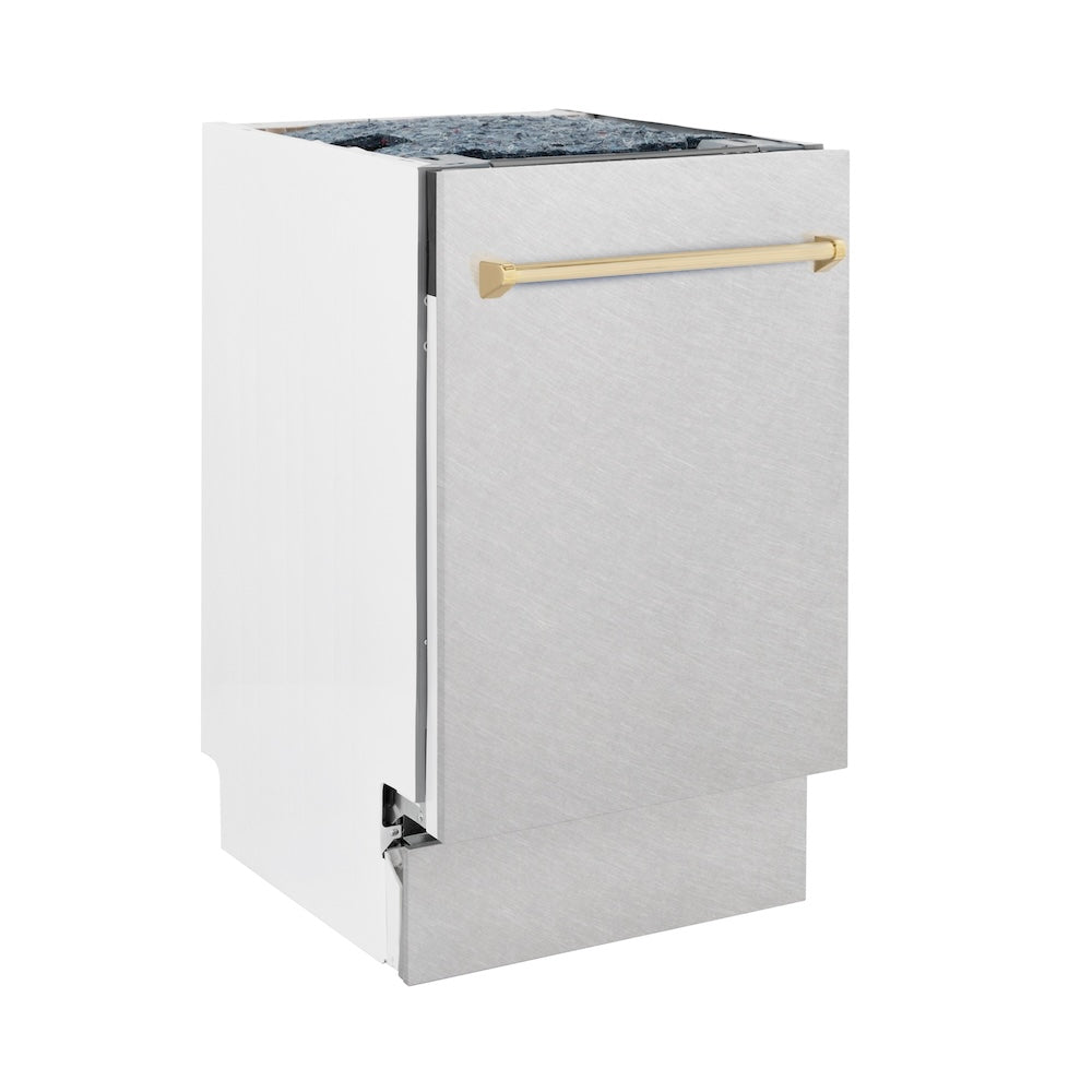 Autograph Edition 18 In. Tallac Series 3rd Rack Top Control Built-in Dishwasher With Satin Stainless Steel Panel And Polished Gold Handle, 51dba DWVZSN18G