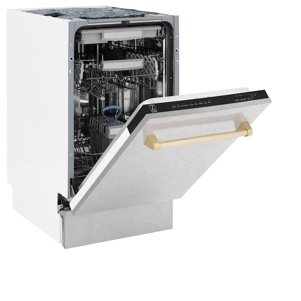 Autograph Edition 18 In. Tallac Series 3rd Rack Top Control Built-in Dishwasher With Satin Stainless Steel Panel And Polished Gold Handle, 51dba DWVZSN18G