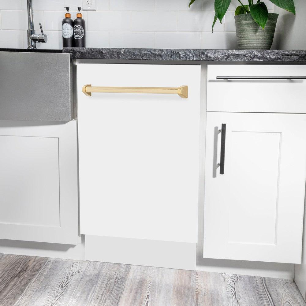 Autograph Edition 18 In. Compact 3rd Rack Top Control Dishwasher In White Matte With Polished Gold Accent Handle, 51dba DWVZWM18G