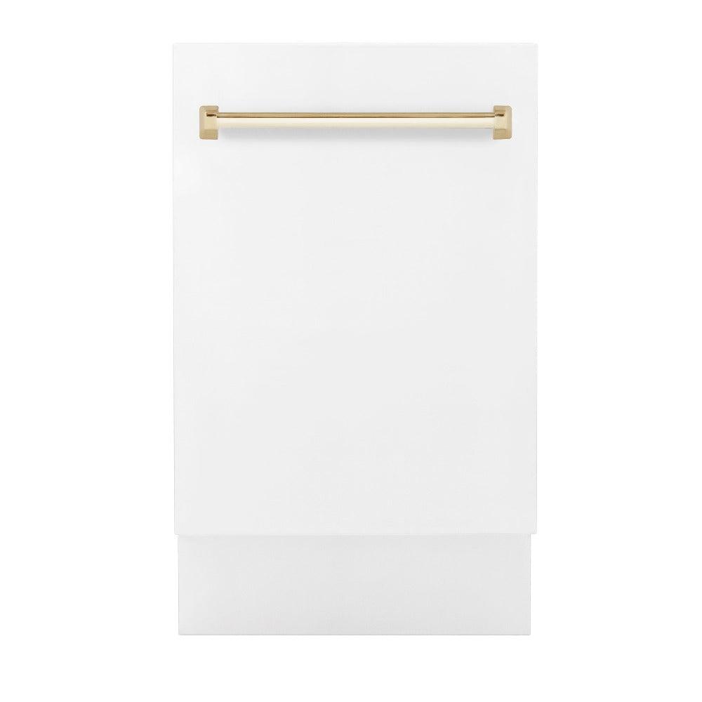 Autograph Edition 18 In. Compact 3rd Rack Top Control Dishwasher In White Matte With Polished Gold Accent Handle, 51dba DWVZWM18G