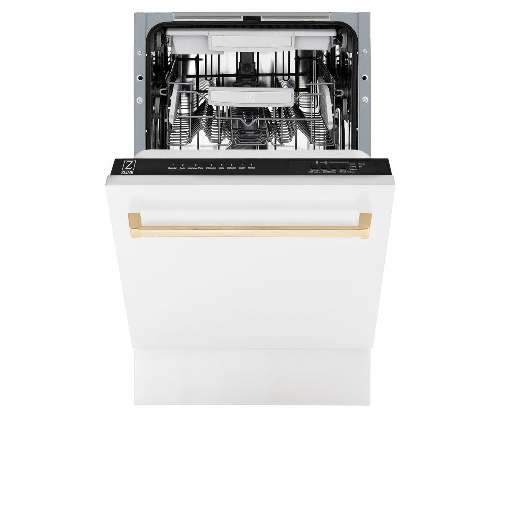 Autograph Edition 18 In. Compact 3rd Rack Top Control Dishwasher In White Matte With Polished Gold Accent Handle, 51dba DWVZWM18G