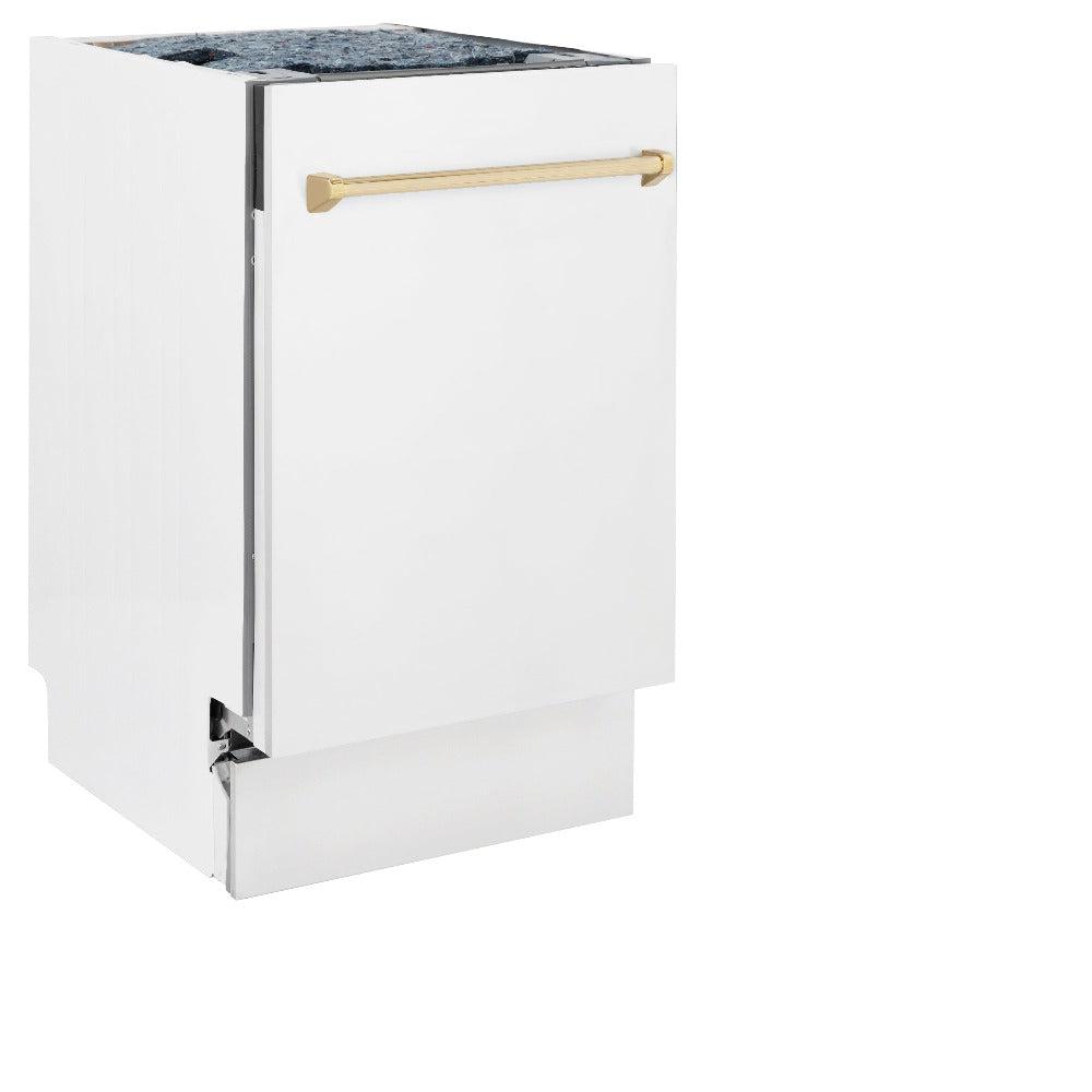 Autograph Edition 18 In. Compact 3rd Rack Top Control Dishwasher In White Matte With Polished Gold Accent Handle, 51dba DWVZWM18G