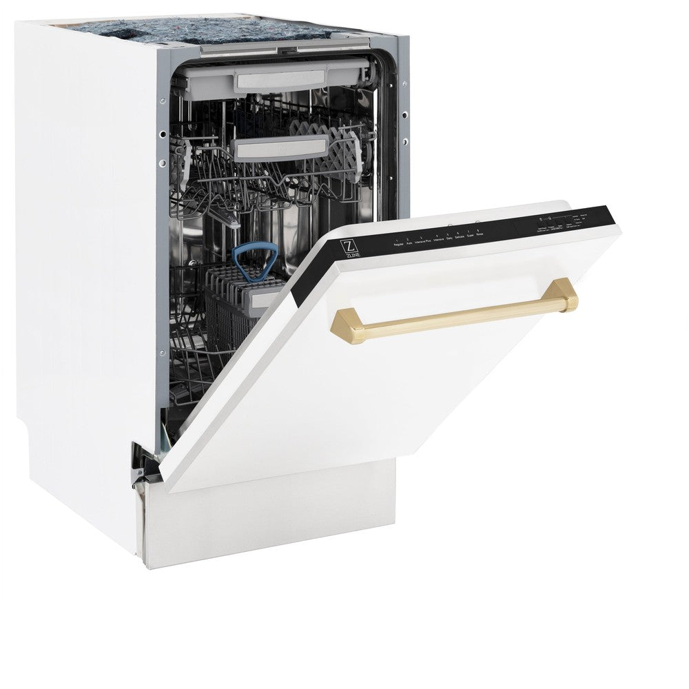 Autograph Edition 18 In. Compact 3rd Rack Top Control Dishwasher In White Matte With Polished Gold Accent Handle, 51dba DWVZWM18G