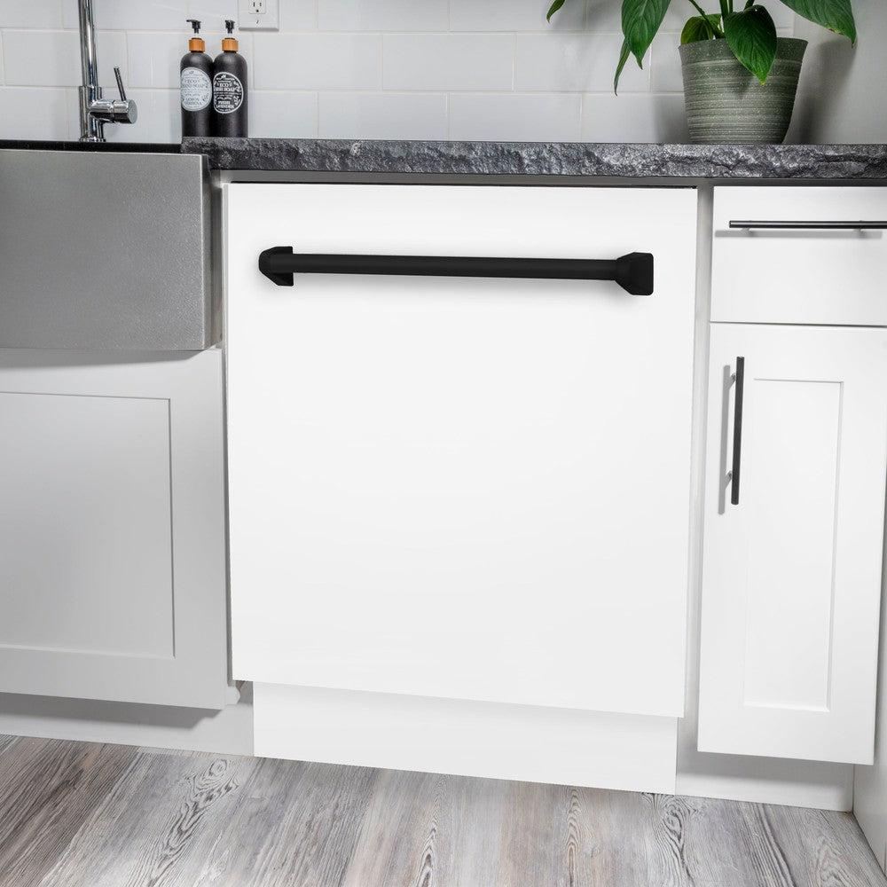 Autograph Edition 24 In. 3rd Rack Top Control Tall Tub Dishwasher In White Matte With Matte Black Accent Handle, 51dba DWVZWM24MB