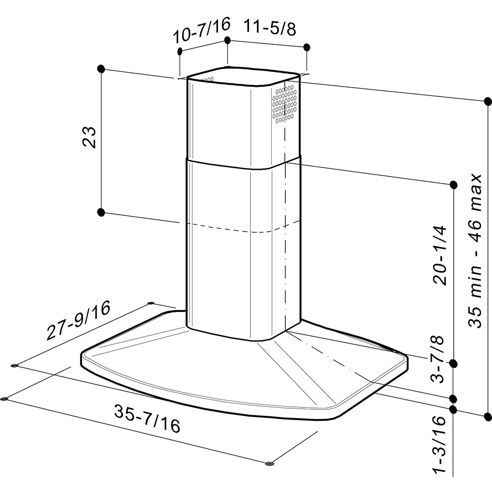 35-7/16-Inch x 27-9/16-Inch Convertible Island Chimney Range Hood, 550 Max Blower CFM E5490SS