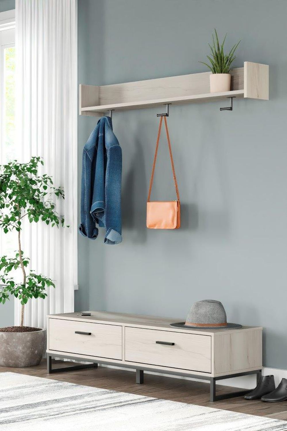 Socalle Light Natural Wall Mounted Coat Rack W/Shelf EA1864151