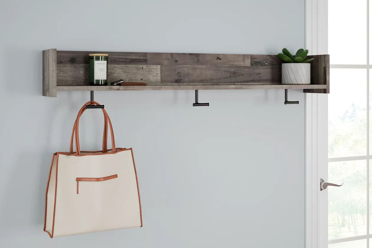 Neilsville Multi Gray Wall Mounted Coat Rack W/Shelf EA2120151