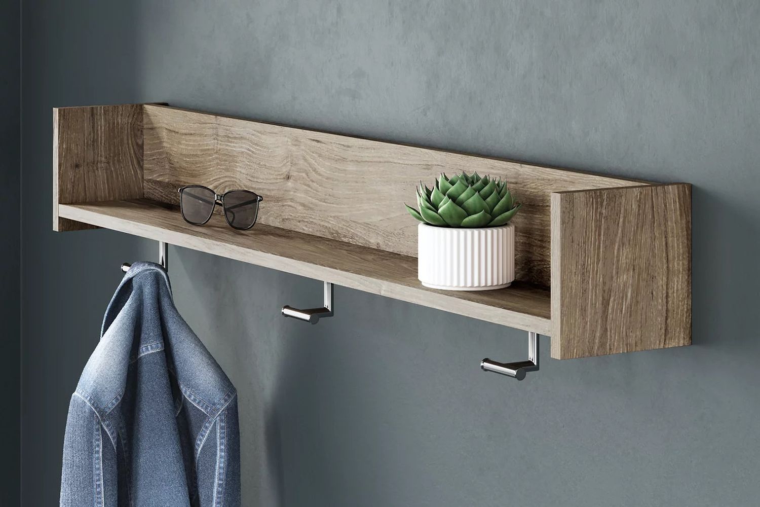 Oliah Natural Wall Mounted Coat Rack W/Shelf EA2270151