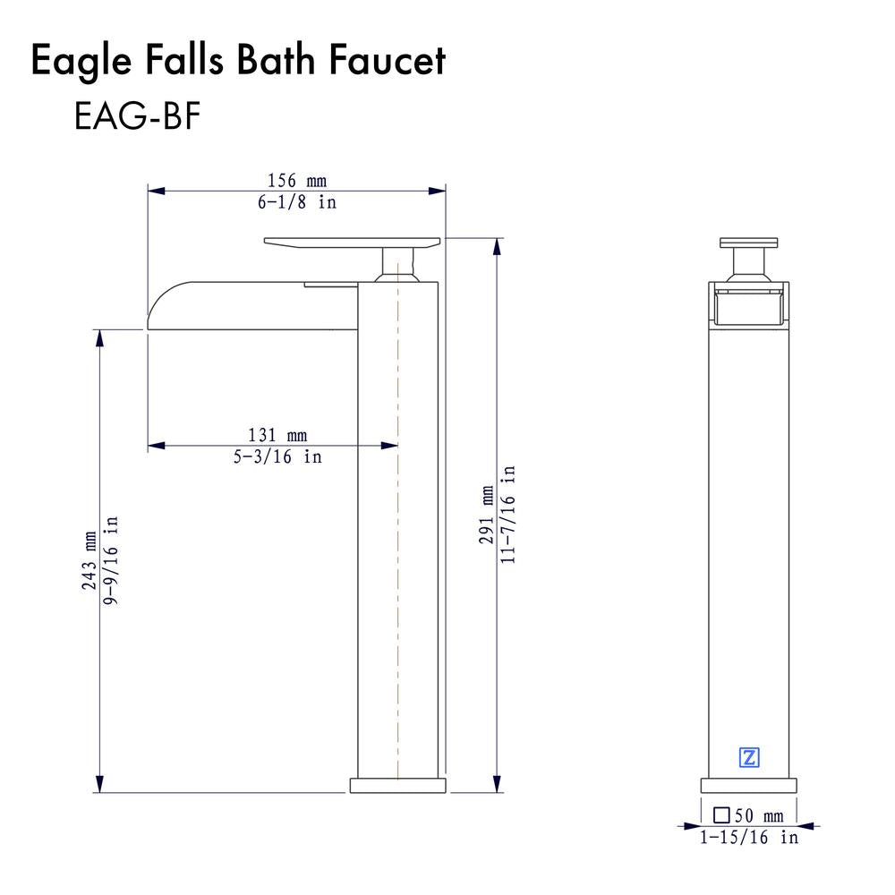 Eagle Falls Waterfall Vessel Sink Single Handle Bath Faucet In Brushed Nickel EAGBFBN
