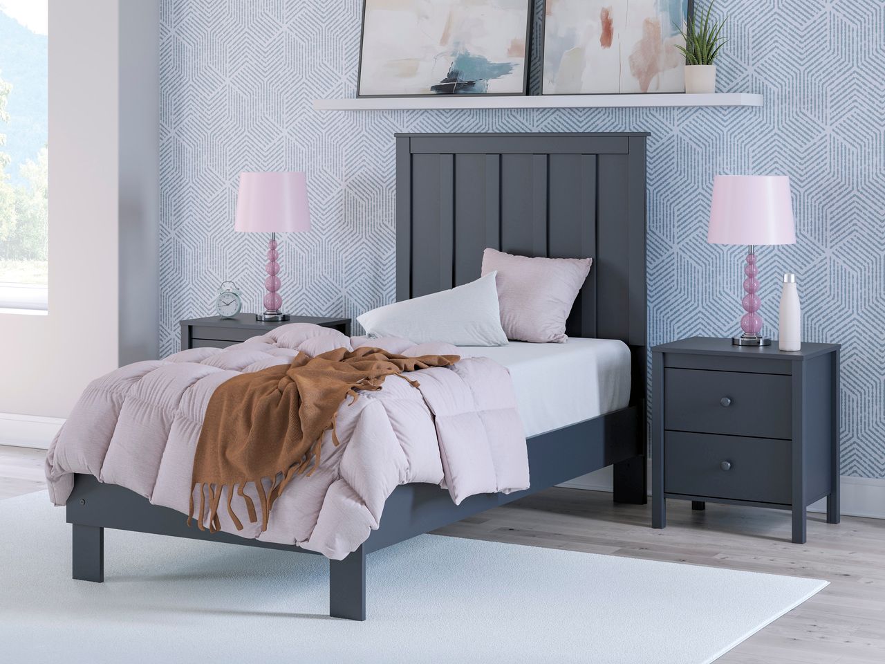 Simmenfort Twin Panel Headboard In Navy Blue EB1528155
