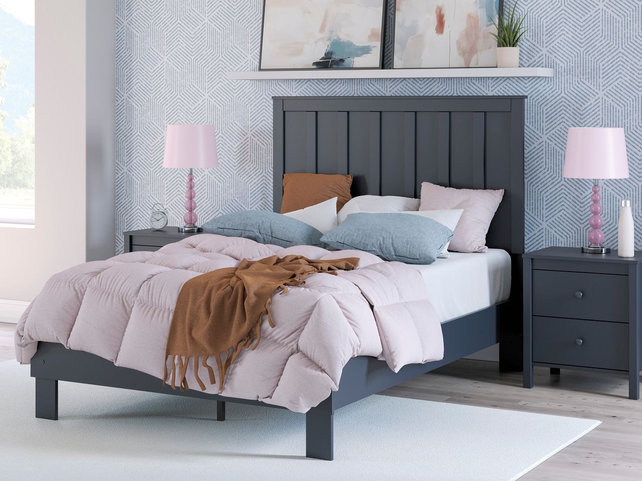 Simmenfort Full Panel Headboard In Navy Blue EB1528156