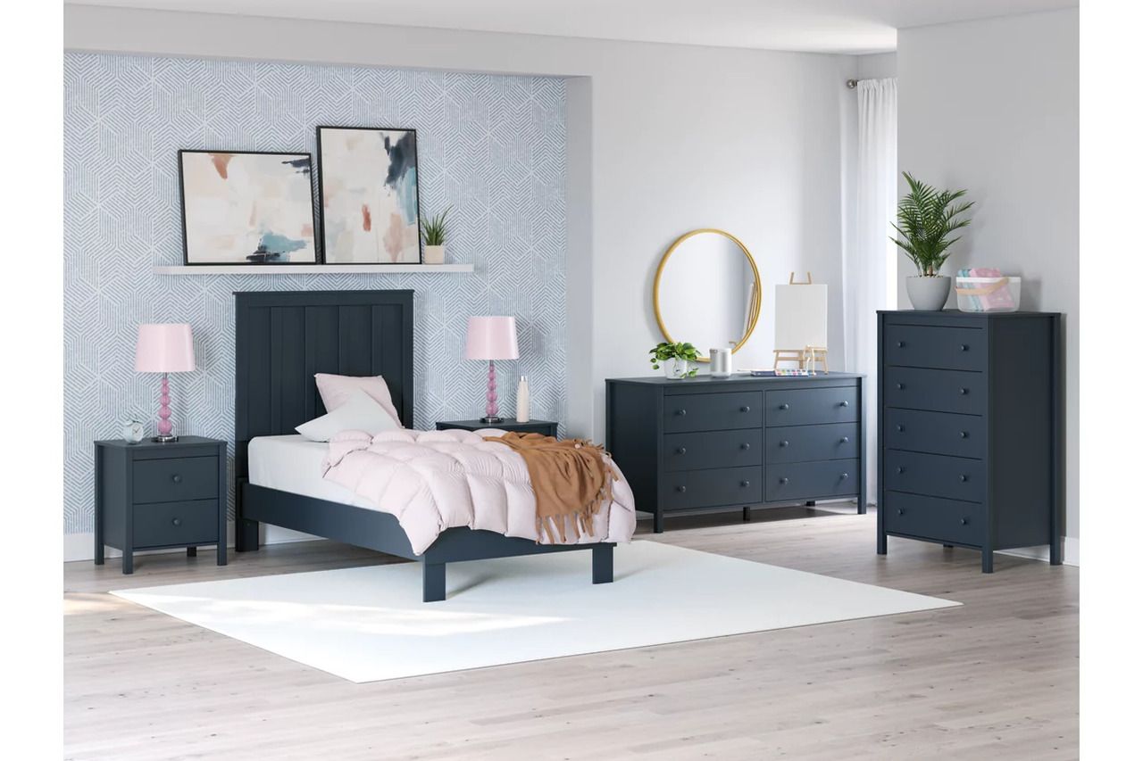Simmenfort Twin Platform Bed In Navy Blue EB1528B1