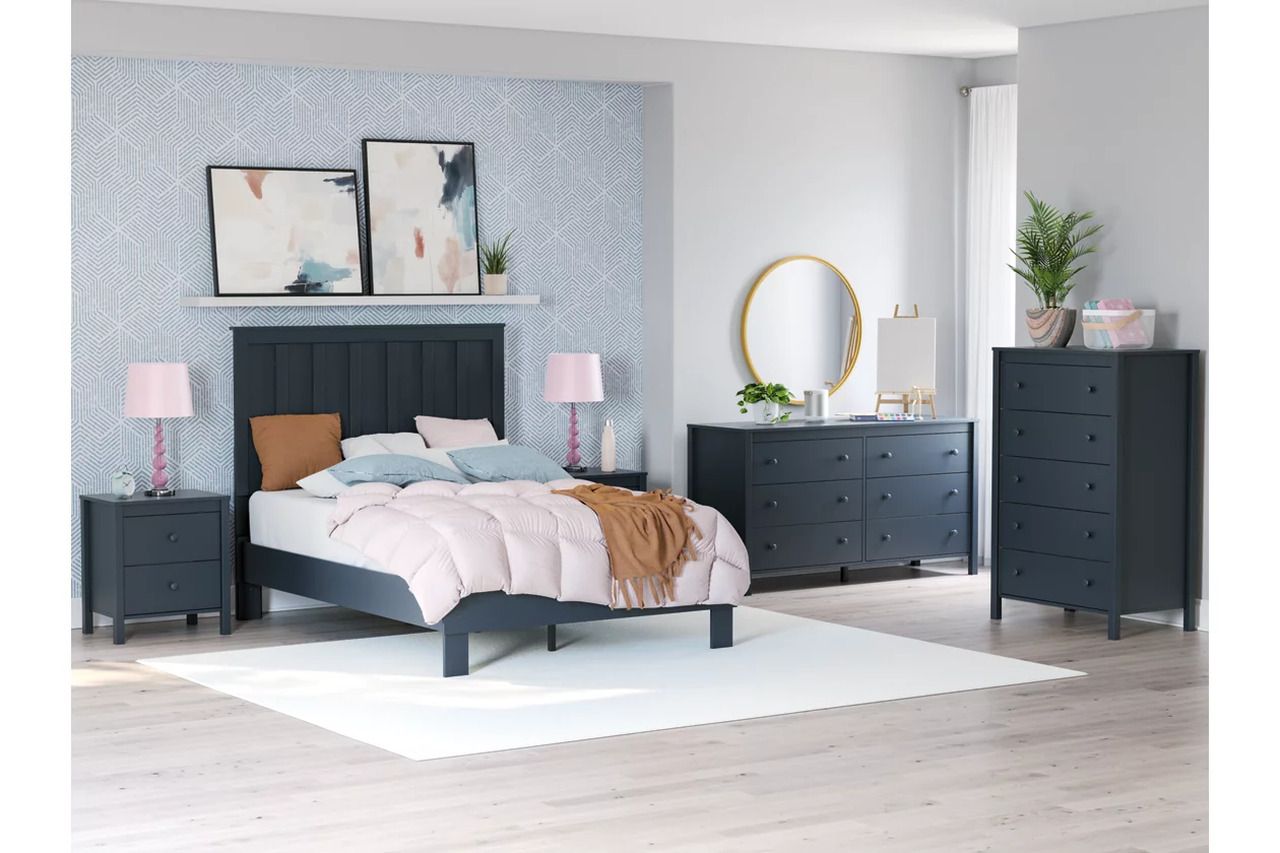 Simmenfort Full Platform Bed In Navy Blue EB1528B2