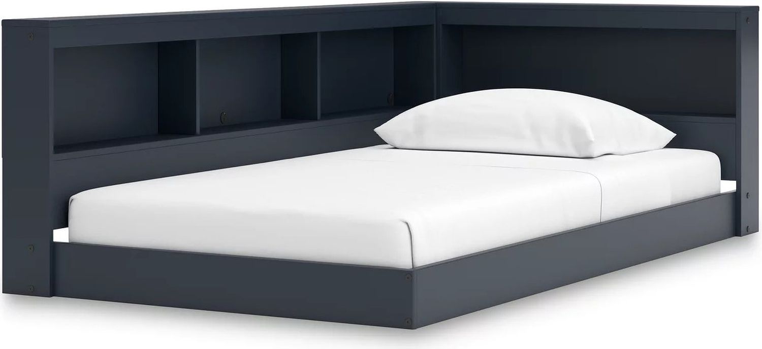 Simmenfort Twin Bookcase Storage Bed In Navy Blue EB1528B3