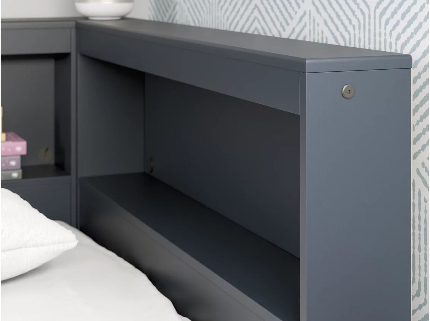 Simmenfort Twin Bookcase Storage Bed In Navy Blue EB1528B3