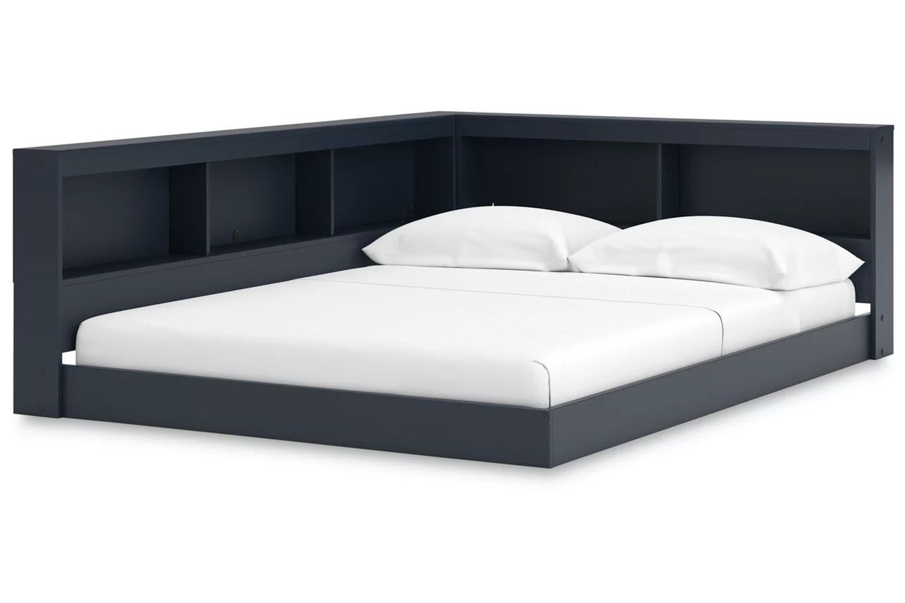 Simmenfort Full Bookcase Storage Bed In Navy Blue EB1528B4