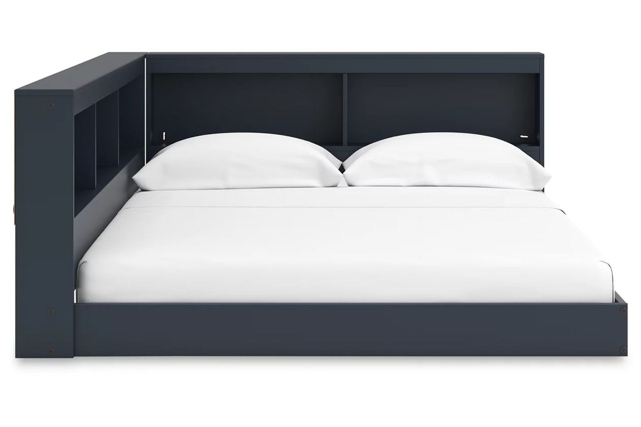 Simmenfort Full Bookcase Storage Bed In Navy Blue EB1528B4