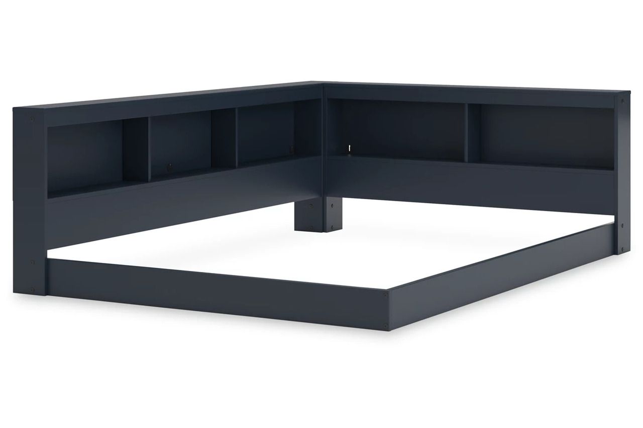 Simmenfort Full Bookcase Storage Bed In Navy Blue EB1528B4